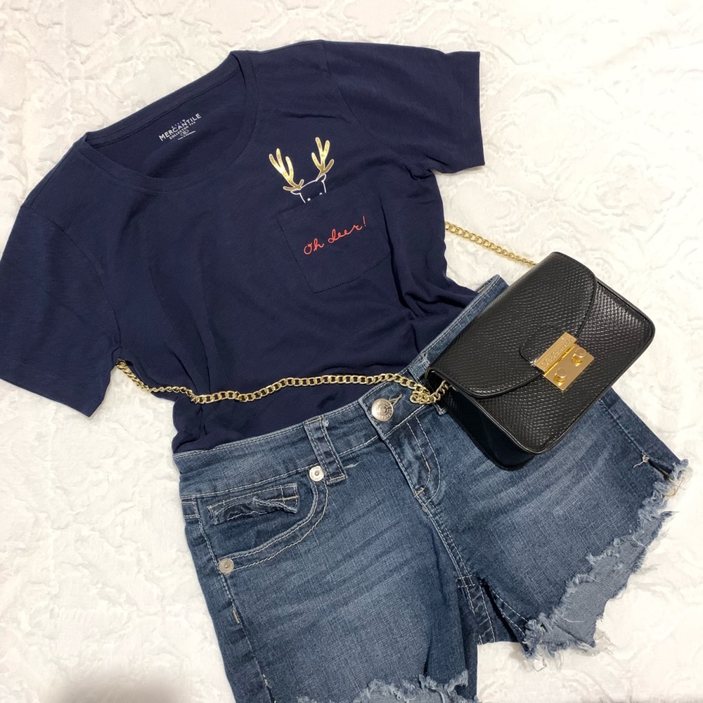 J Crew “OH DEER” Mercantile Tee Navy Blue Sz Small - Picture 10 of 10